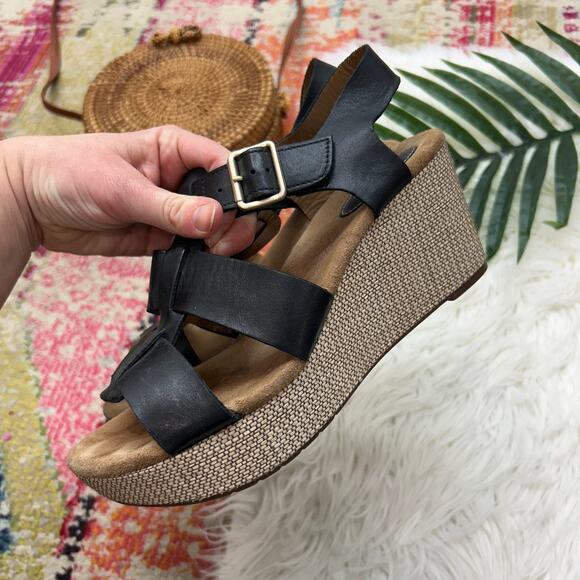 Clarks Artisan Black Leather Platform Wedge Sandal 8W 8 WIDE Ankle Strap - Picture 5 of 9